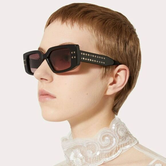 Valentino Women Sunglasses Black Gold Rose Square V - CINQUE VLS-108A-53 main image 12